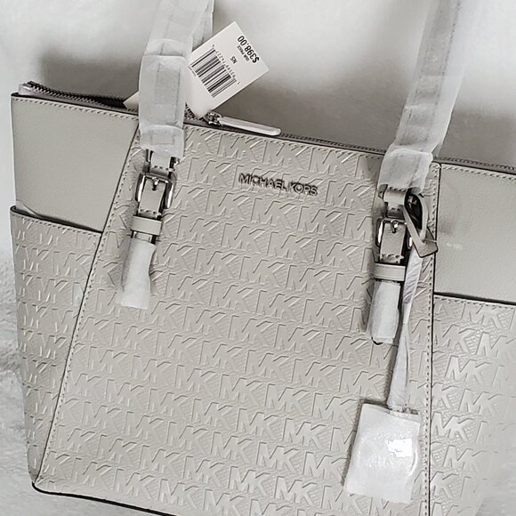 NWT- Michael Kors "Charlotte" Monogram Tote Bag  Color: Aluminum W/Dust Bag - Picture 2 of 11